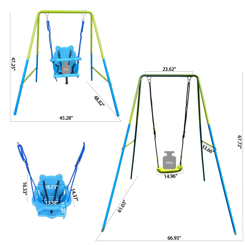 Metal Swing Set for Kids Outdoor Heavy Duty Frame with Double Swings for Backyard Playground