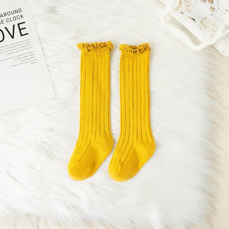 Ruffle Knee High Socks For Girls Cotton Lace Flower 0 To 8
