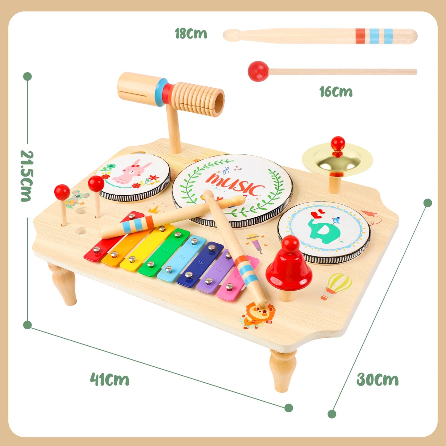 Children's Drum Kit Multi in One Musical Instruments for Ages 1 to 3 with Xylophone Montessori Baby Toy
