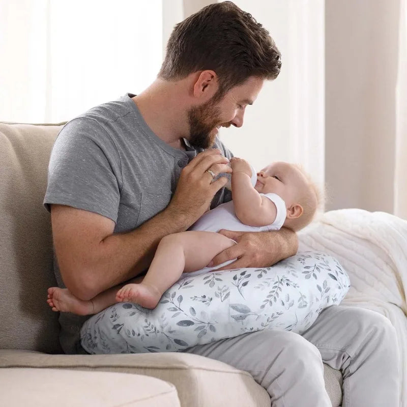 Original Nursing Pillow Gray Taupe Leaves Ergonomic Nursing Essentials for Bottle and Breastfeeding Firm Fiber