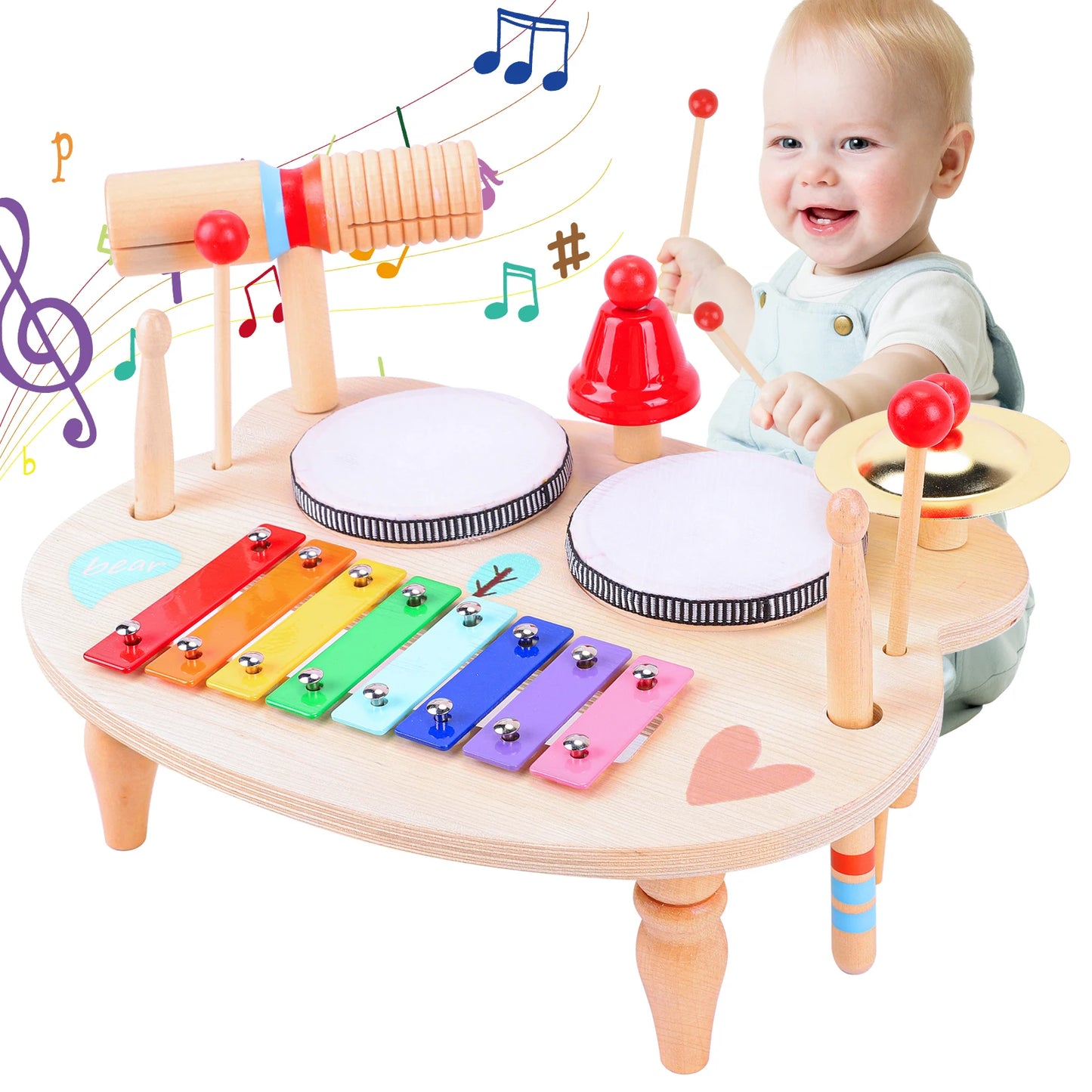 Children's Drum Kit Multi in One Musical Instruments for Ages 1 to 3 with Xylophone Montessori Baby Toy