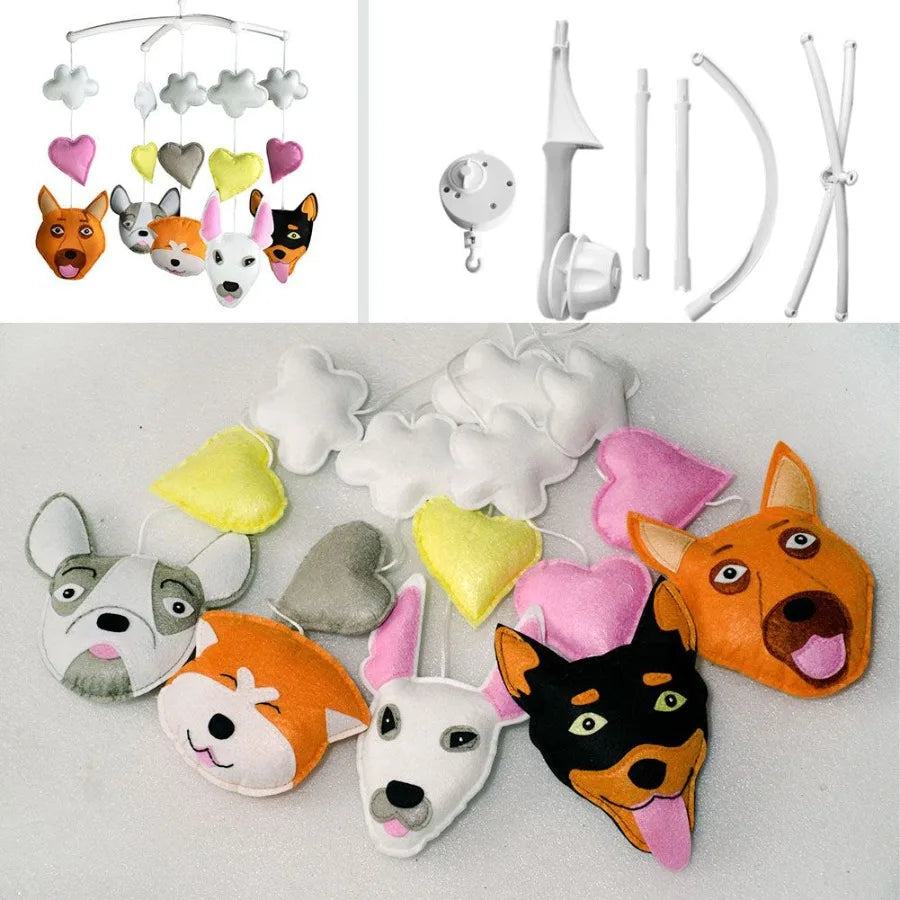 Handmade Baby Boy Crib Mobile Nonwoven Musical Toy Dogs