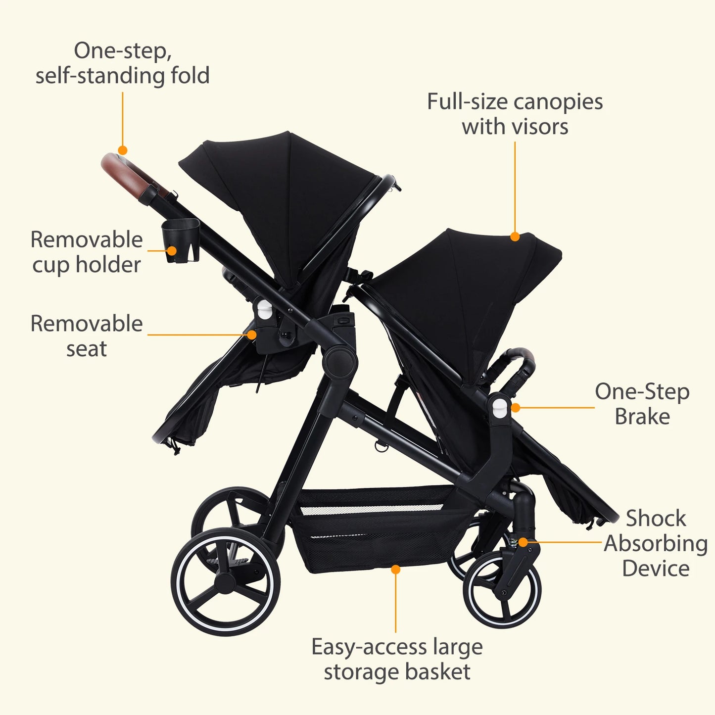 Double Stroller Tandem Infant Toddler Multi Position