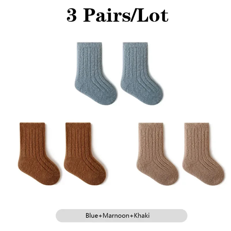 Warm Baby Socks 3 Pairs Thick Winter Cotton Unisex Mid Tube