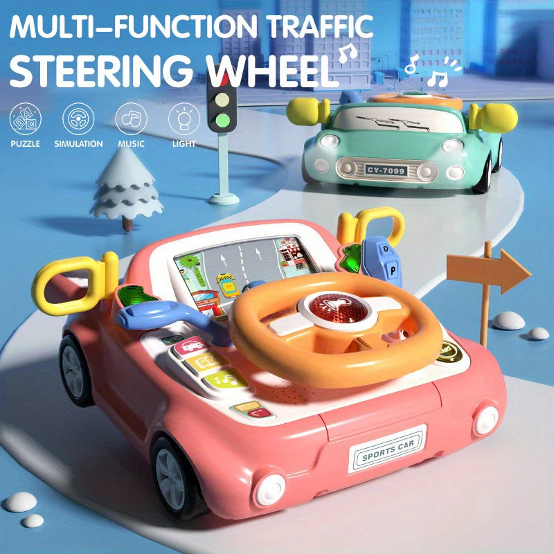 Baby Car Toy Light Musical Steering Wheel Interactive Simulation Driving Seat Sensory Toy for Fine Motor Skill Development