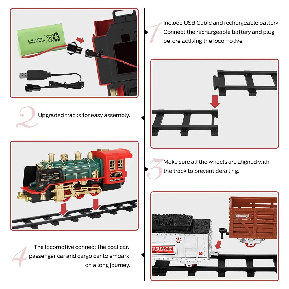Remote Control Track Train Car Classical Simulation Water Steam Electric Railway Set Christmas Gift Educational Toy For Children