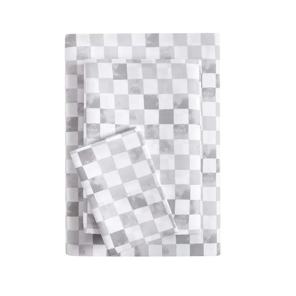 Kids Microfiber Sheet Set Gray Check Twin 3 Piece Bedding