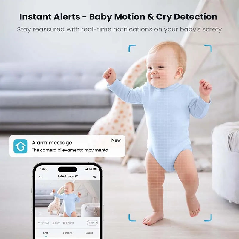 Iegeek 2K Baby Monitor with 5 Inch Screen and Audio Night Vision Two Way Talk Cry and Motion Detection