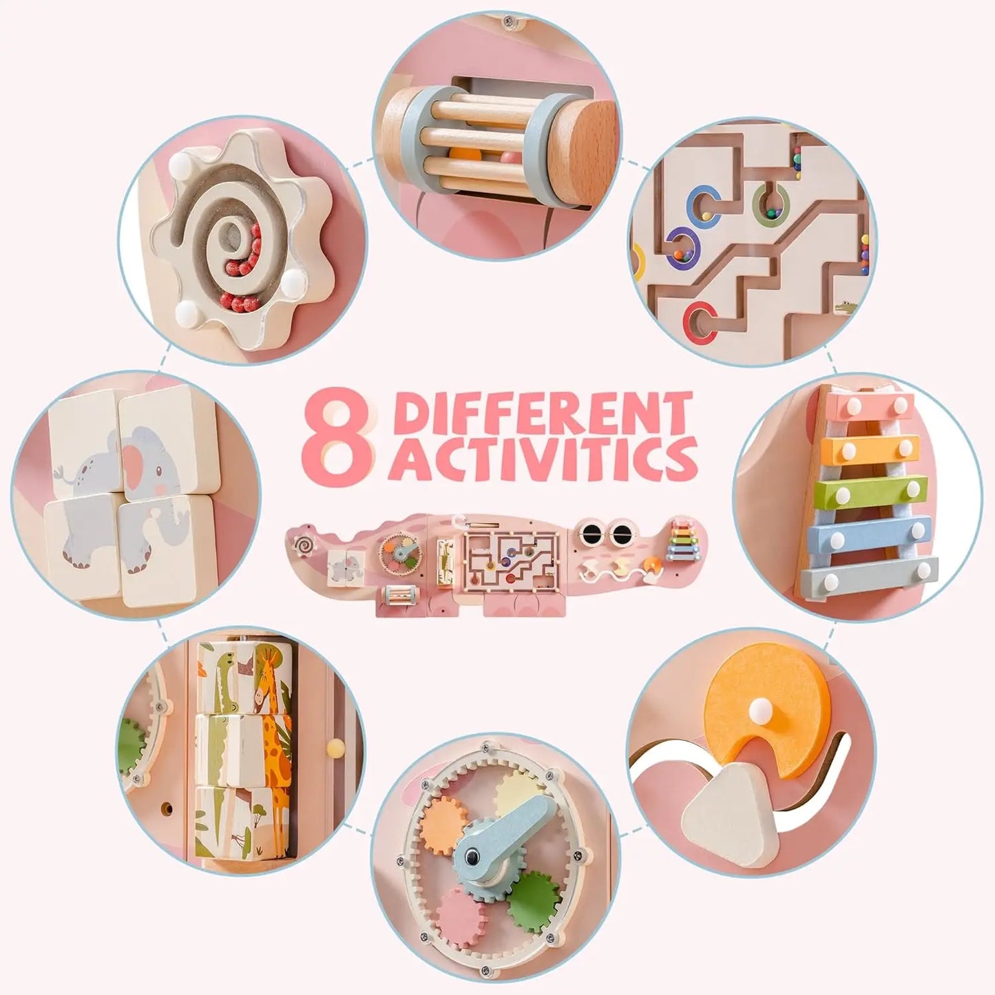 Robotime Robud Wooden Busy Board Montessori Learning Toy Wall Mounted Activity Centre with Gears Maze for Children