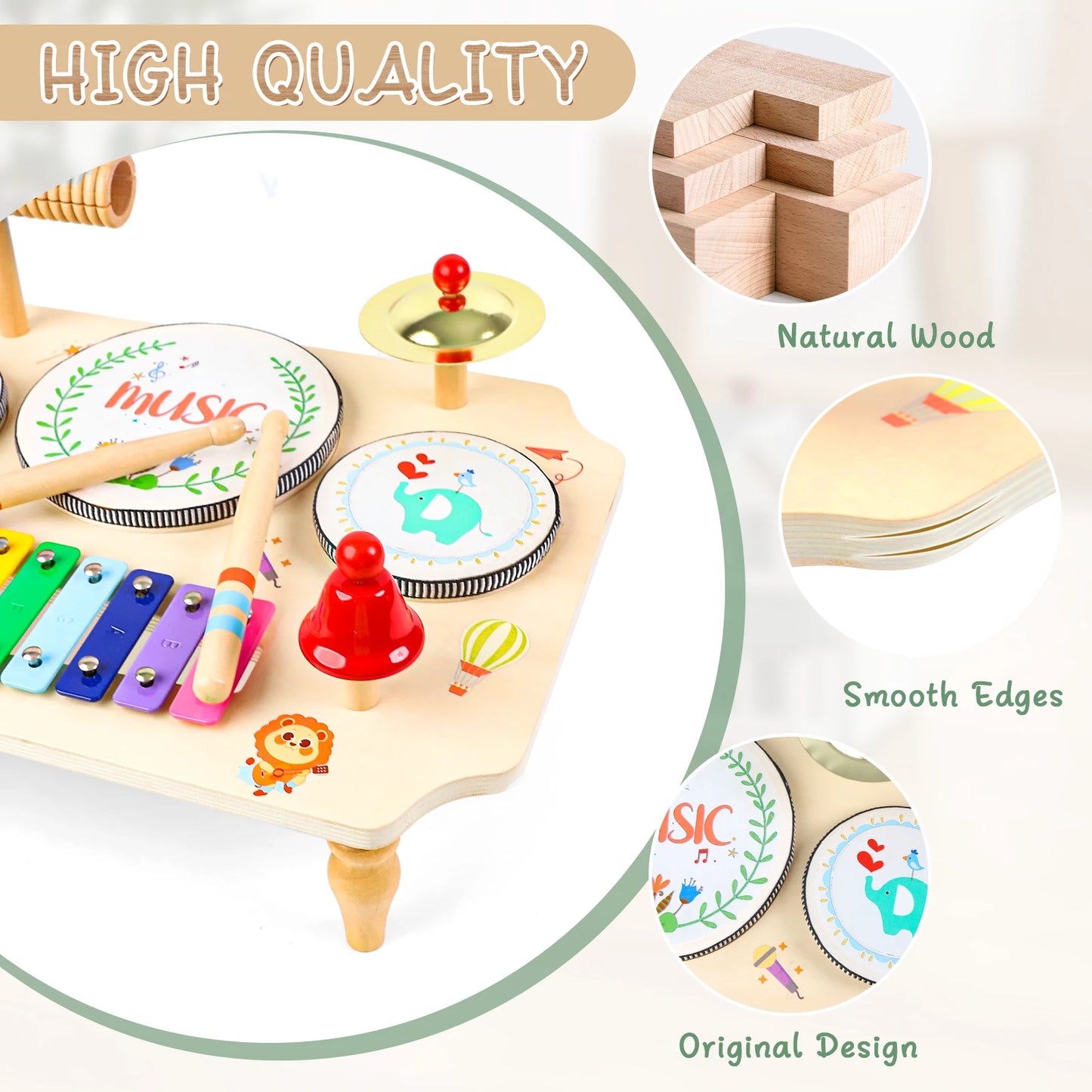 Children's Drum Kit Multi in One Musical Instruments for Ages 1 to 3 with Xylophone Montessori Baby Toy