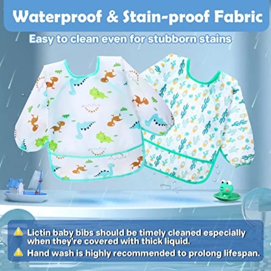 Lictin Long Sleeve Reusable Infant Bibs 5 Pack For Feeding