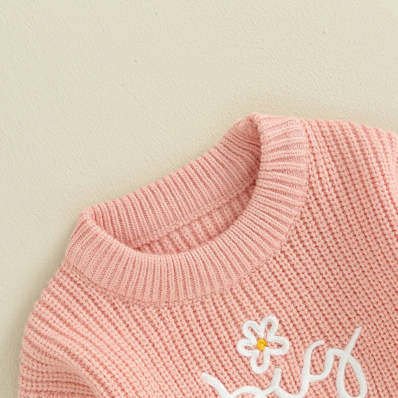 Kids Floral Embroidered Sweatshirt Crew Neck Long Sleeve Top