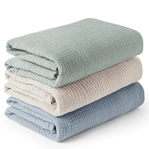Three Pack Cotton Muslin Swaddle Baby Wrap Blankets Set
