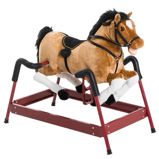 Durable Plush Toddlers Spring Rocking Horse Bouncing Rocker Toy with Realistic Sounds