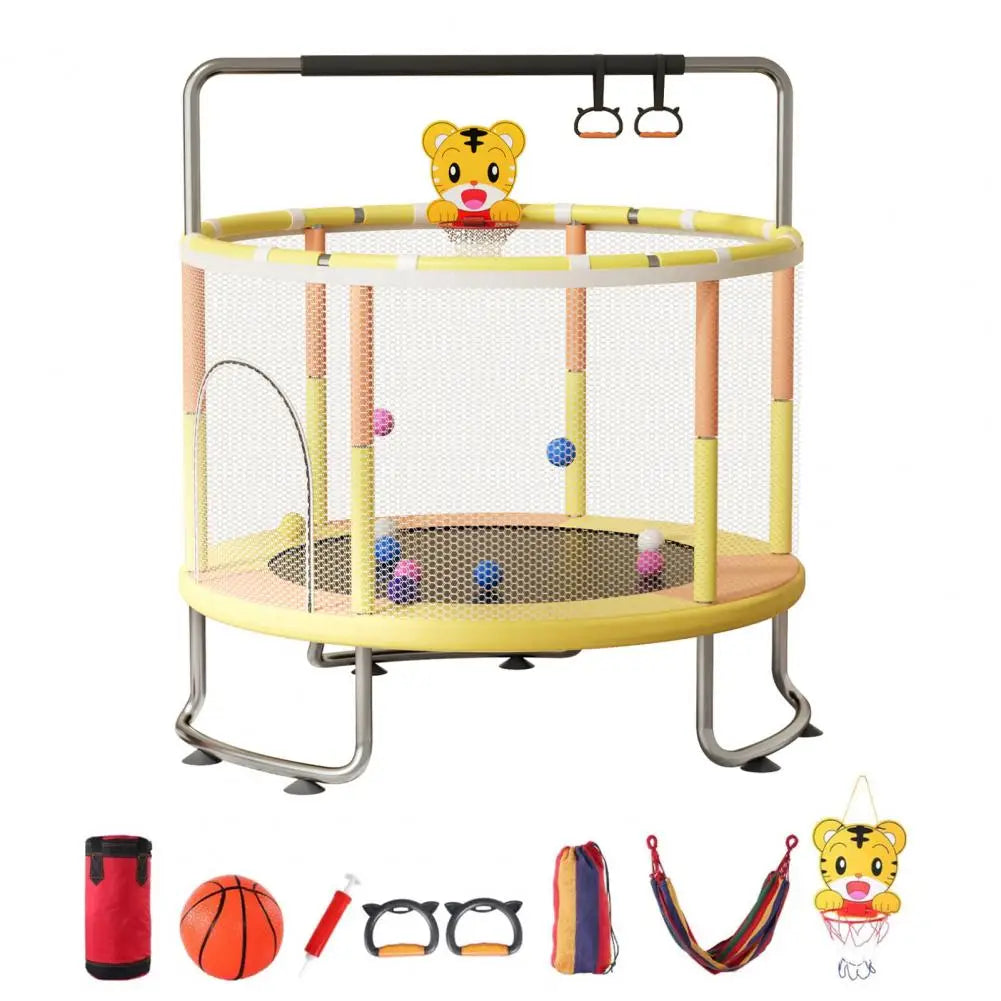 5ft Kids Trampoline Adjustable Toddler With Basketball Hoop