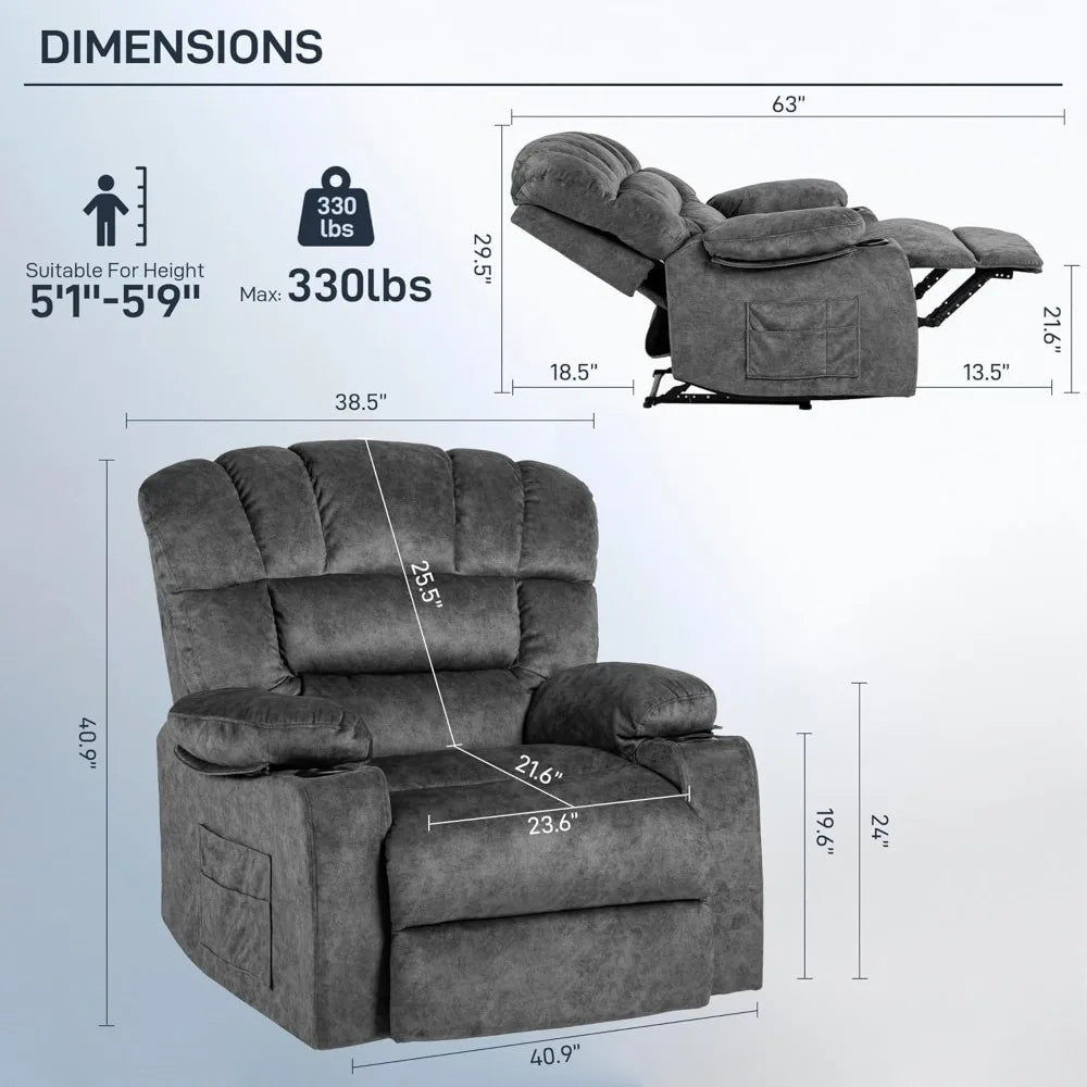Modern Ergonomic Recliner Chair With Cup Holders And Pocket