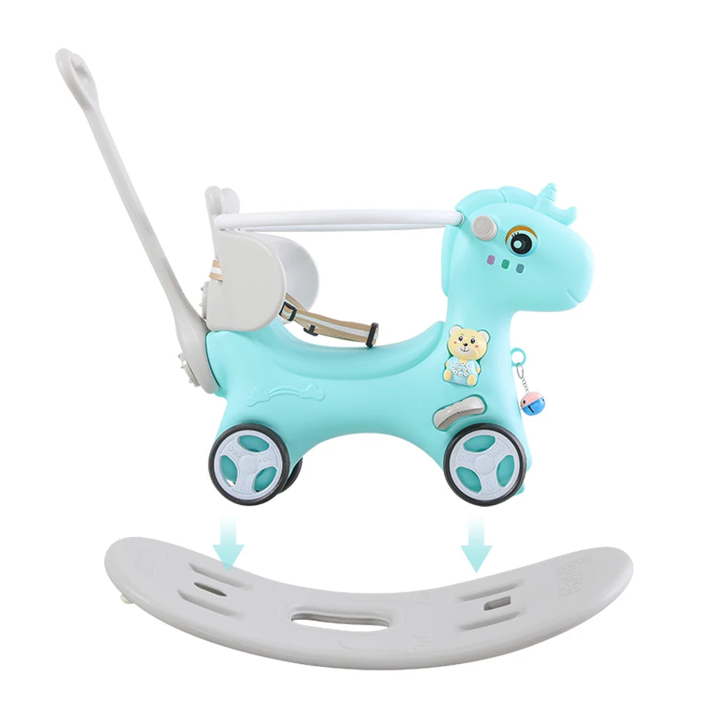 Rocking Horse For Toddlers Balance Bike Ride On Toy With Push Handle Backrest And Balance Board For Baby Girl And Boy