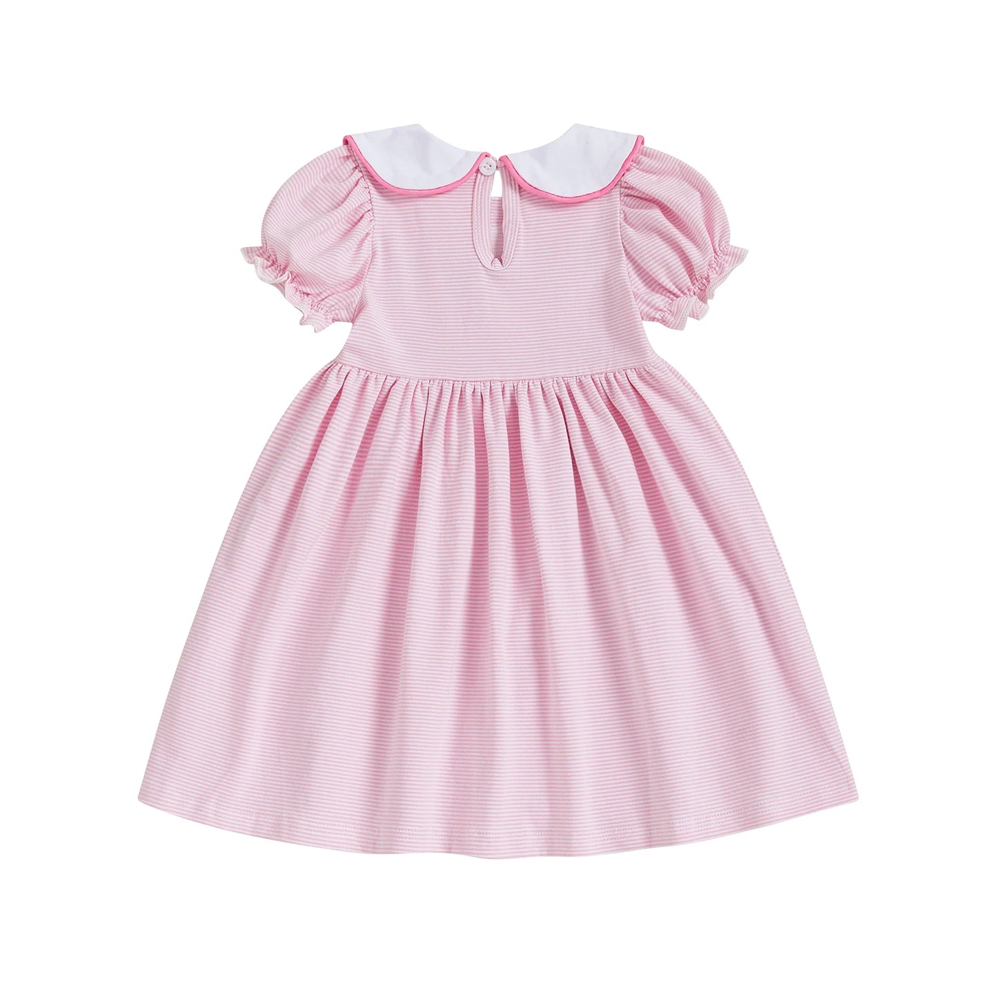 Girls Back To School Dress Striped Embroidered Collar