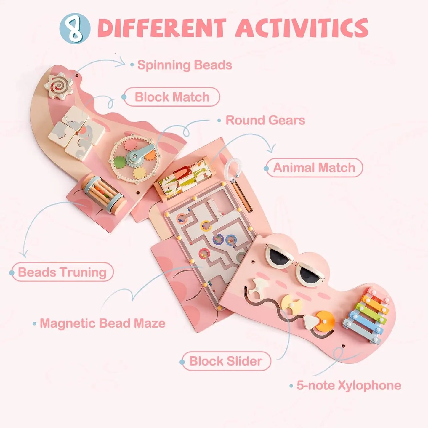 Robotime Robud Wooden Busy Board Montessori Learning Toy Wall Mounted Activity Centre with Gears Maze for Children
