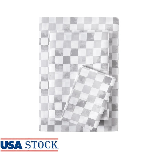 Kids Microfiber Sheet Set Gray Check Twin 3 Piece Bedding