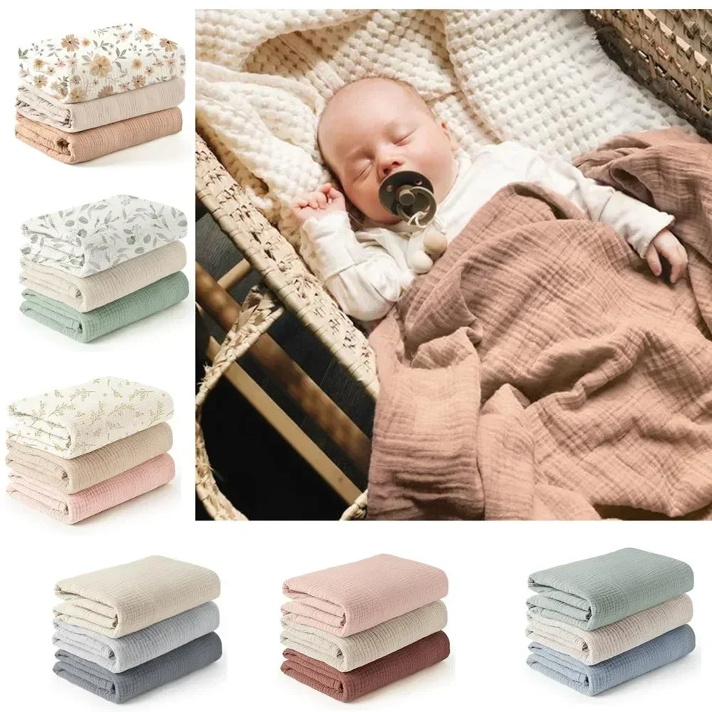Three Pack Cotton Muslin Swaddle Baby Wrap Blankets Set