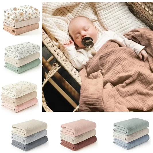 Three Pack Cotton Muslin Swaddle Baby Wrap Blankets Set