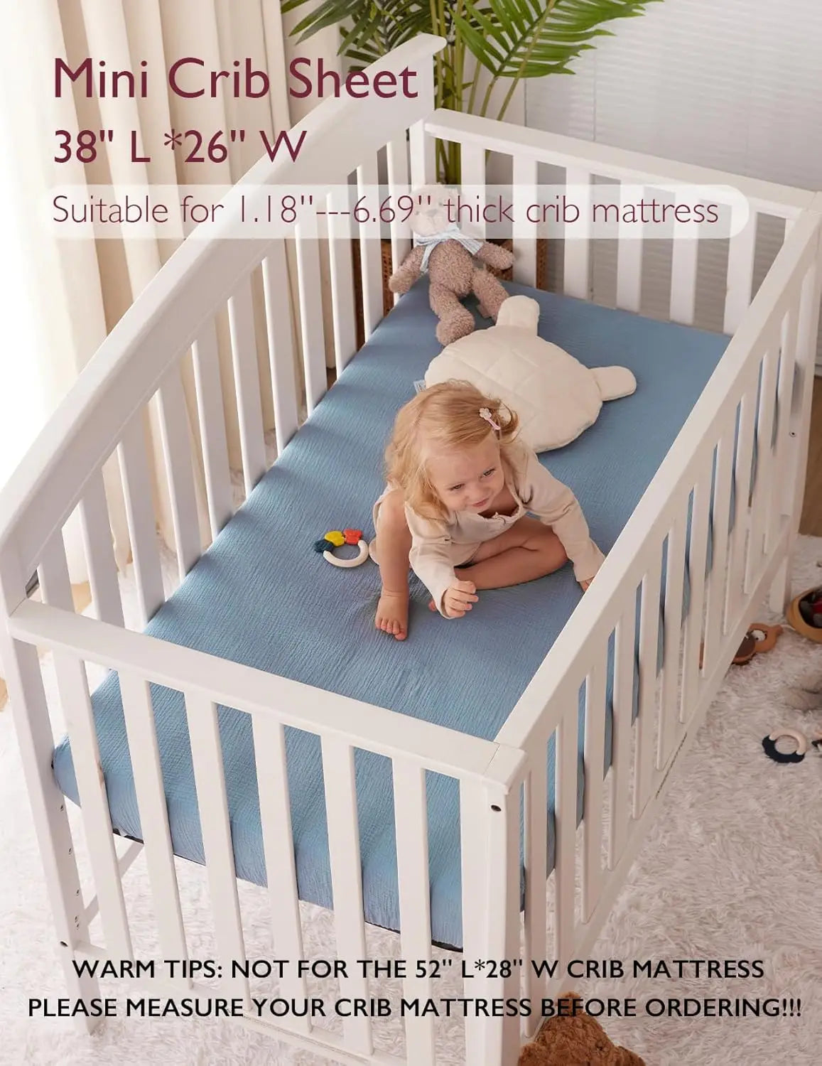 Muslin Fitted Mini Crib Sheets 38x26 Inches 2 Pack Premium