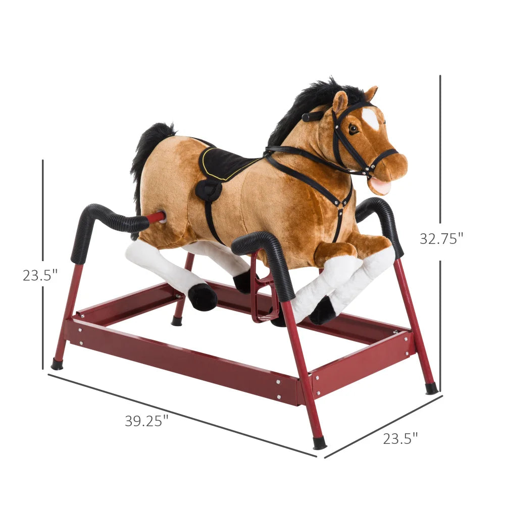 Durable Plush Toddlers Spring Rocking Horse Bouncing Rocker Toy with Realistic Sounds
