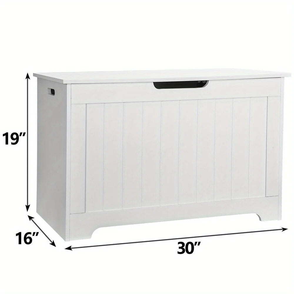 30 Inch Wooden Kid Toy Box Lift Top Storage Chest Organizer with Safety Hinged Lid in Brown