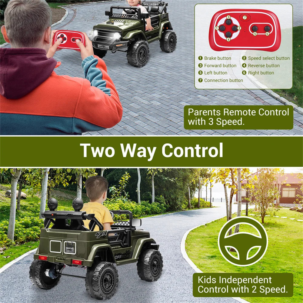12V Kids Ride On Car for Ages 3 to 8 with 2 Seater Electric Vehicle Toy Truck and Remote Control Rechargeable Christmas Gift