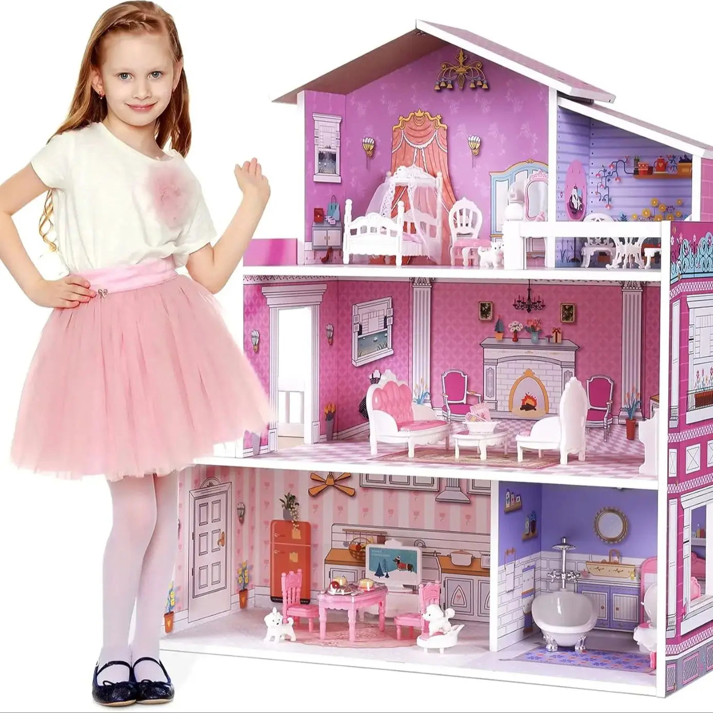 Robotime Robud Victoria Wooden Dollhouse for Kids Furniture Preschool Dollhouse House Toy for Girls