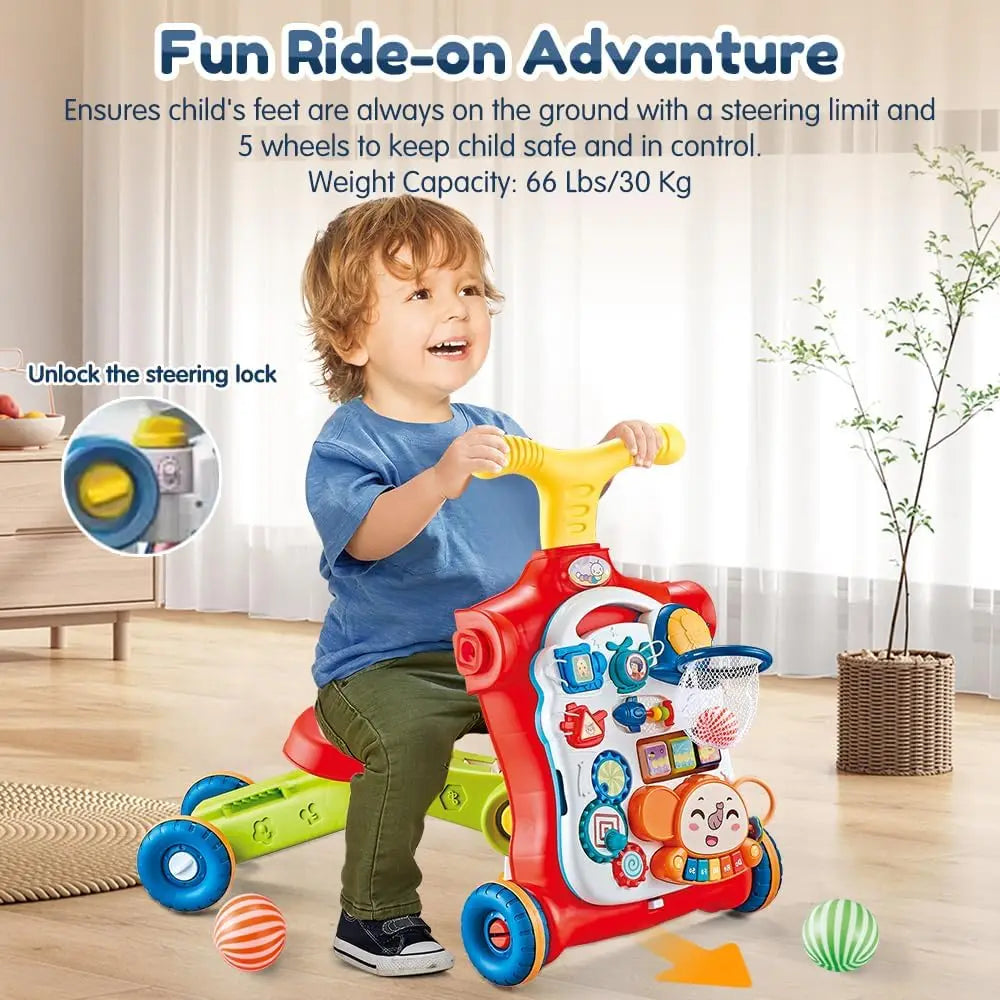 VATOS Baby Walker 5 in 1 Sit to Stand Learning Scooter Balance Bike Push Walker Table Toys with Music for Toddlers and Infants