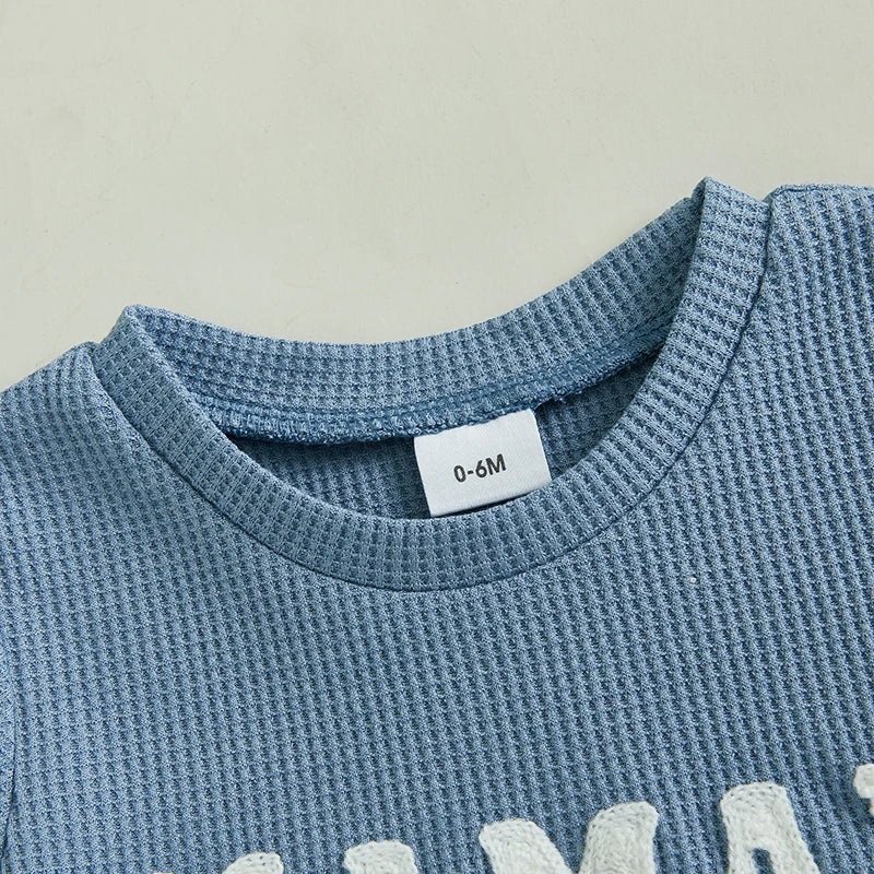 Infant Boy Waffle Knit Set Short Sleeve Tee And Solid Shorts