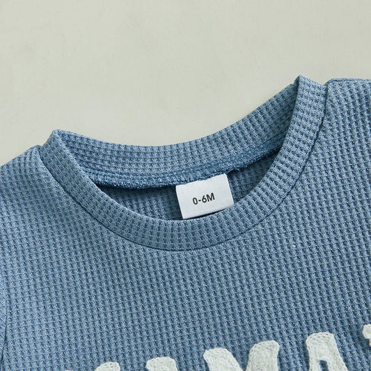 Infant Boy Waffle Knit Set Short Sleeve Tee And Solid Shorts