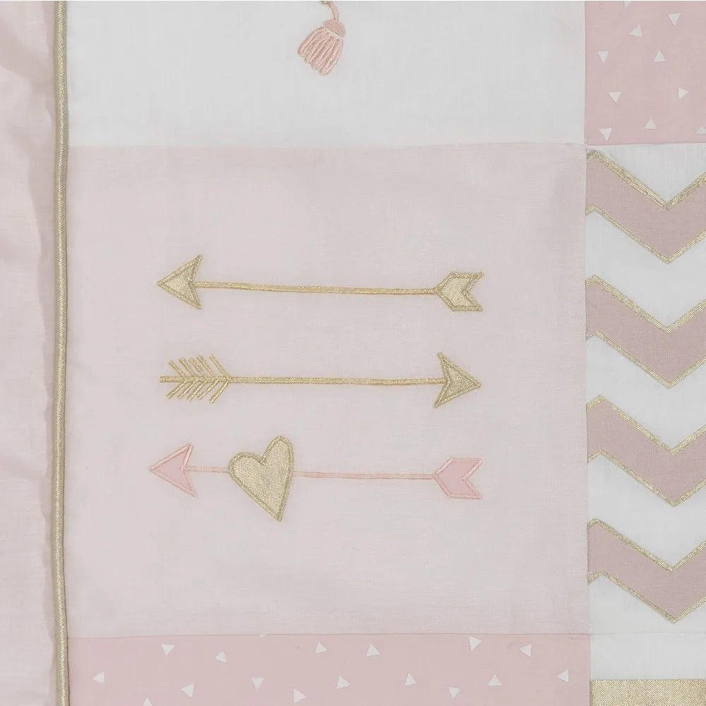 Pink Gold Girl Heart 4 Piece Crib Bedding Set Cotton