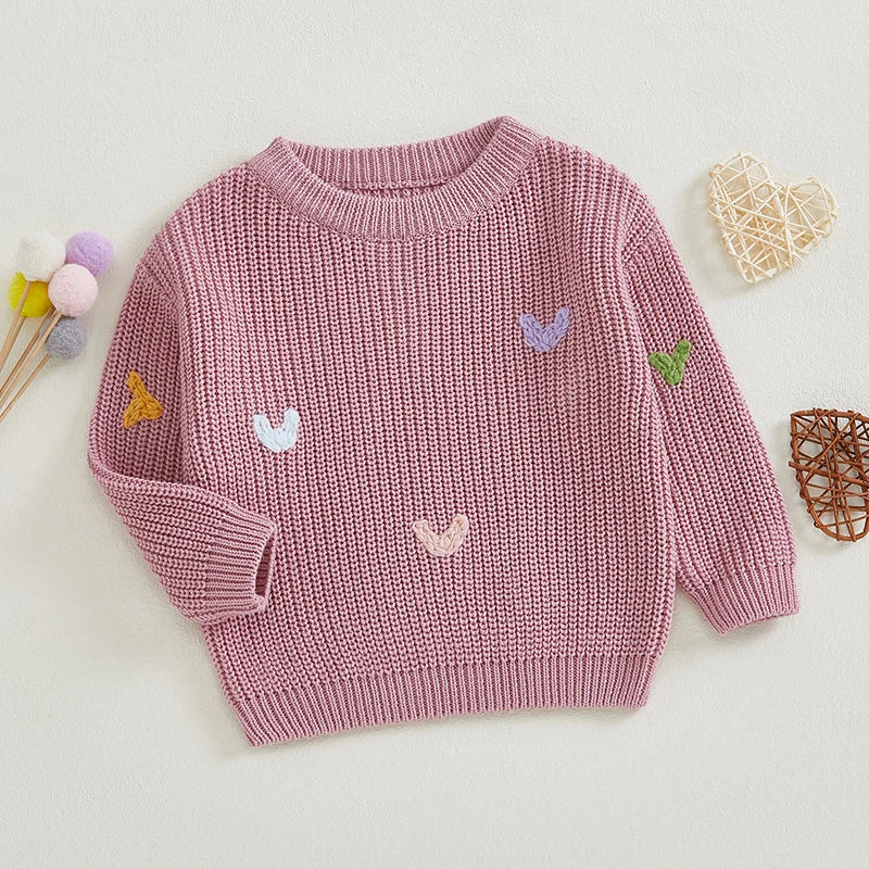 Valentines Day Heart Pattern Knitted Sweater For Kids