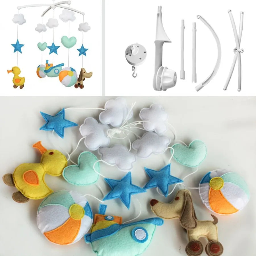 Colorful Boat Duck Dog Balloon Handmade Baby Musical Crib Mobile Hanging Toy Gift for Boys and Girls Nursery Room