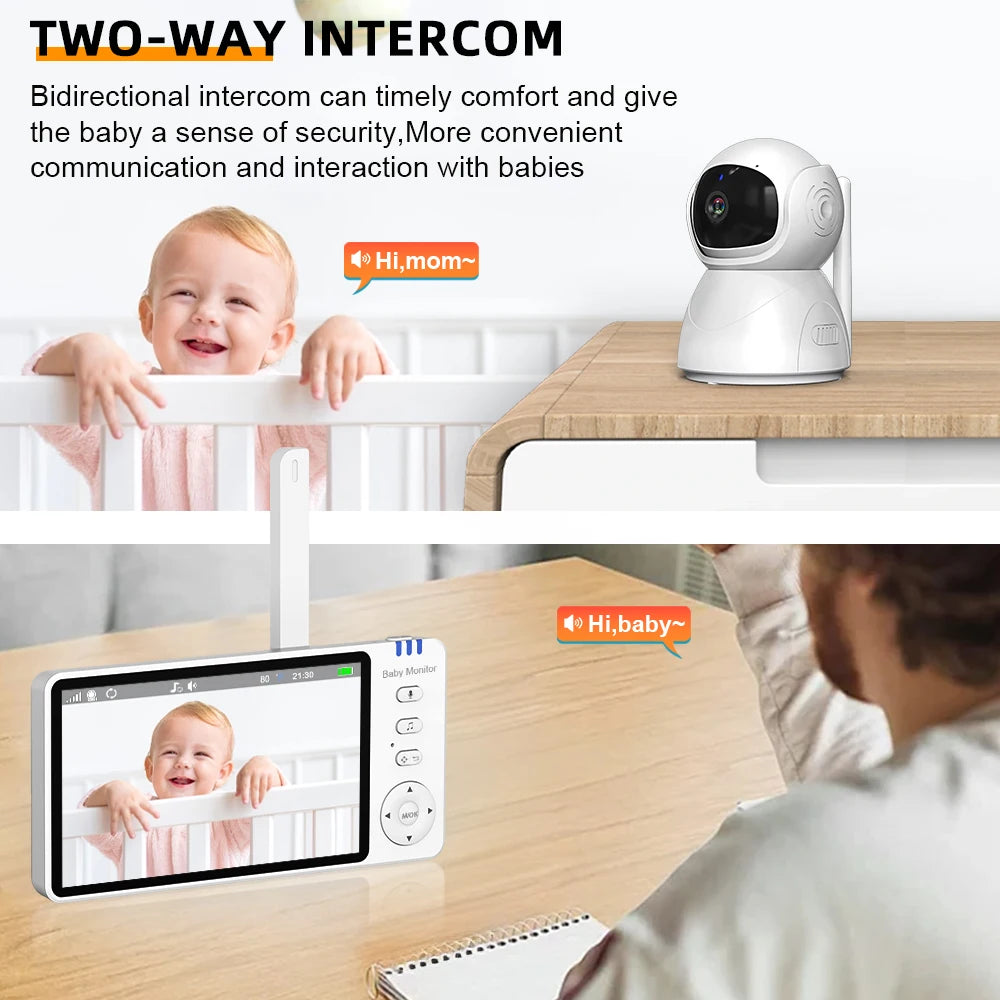5 Inch Electronic Baby Monitor With Pan Tilt Zoom Camera Battery IPS Screen Wireless Babysitter Video Audio Lullaby Baby Nanny