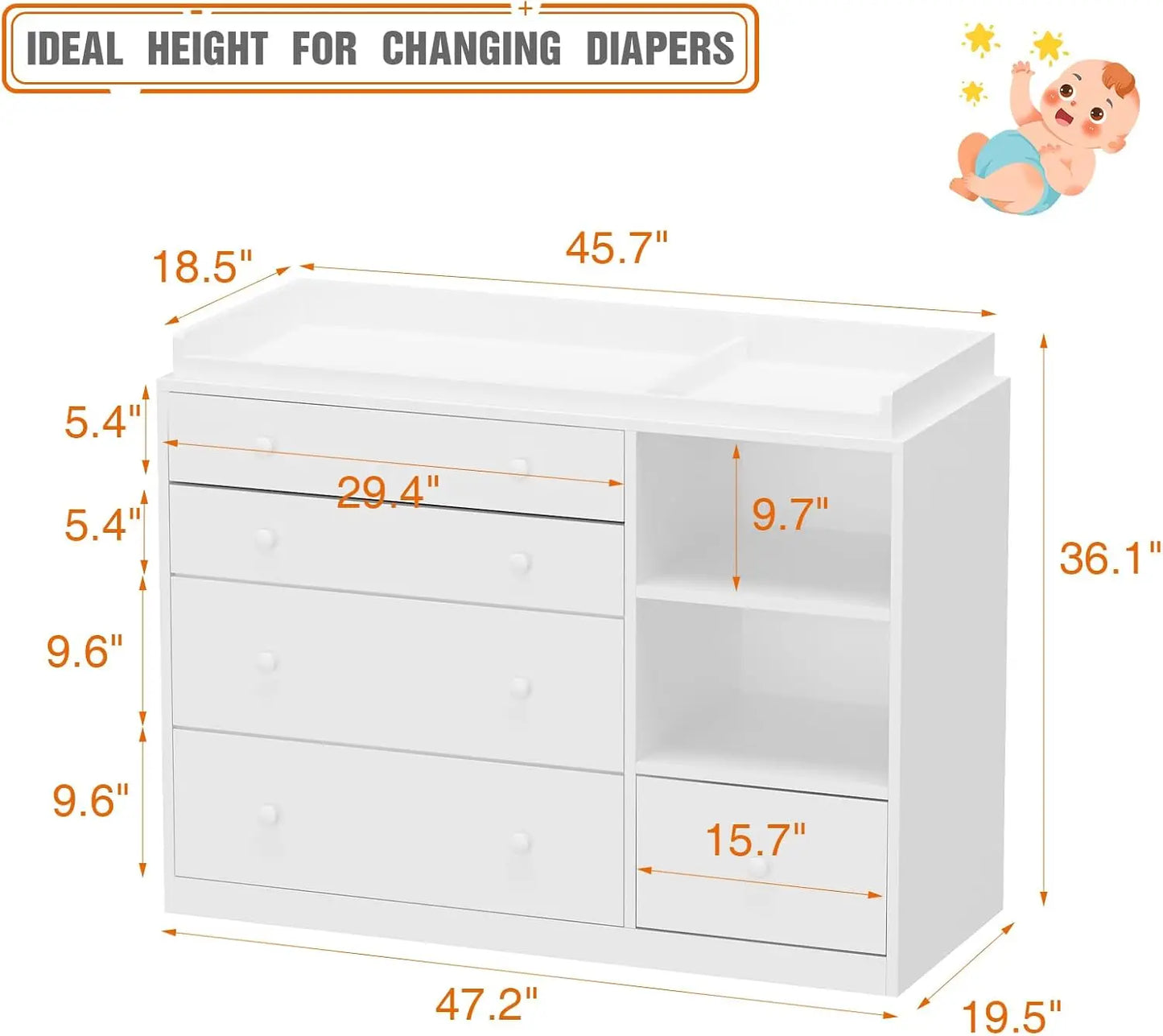 Changing Table Dresser Baby Classic Nursery With 5 Drawers