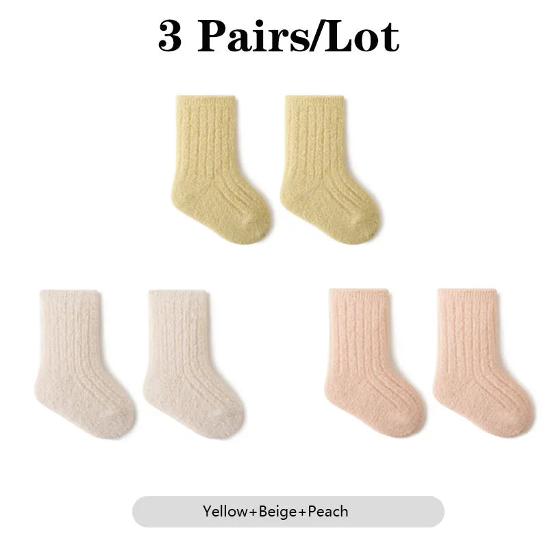 Warm Baby Socks 3 Pairs Thick Winter Cotton Unisex Mid Tube