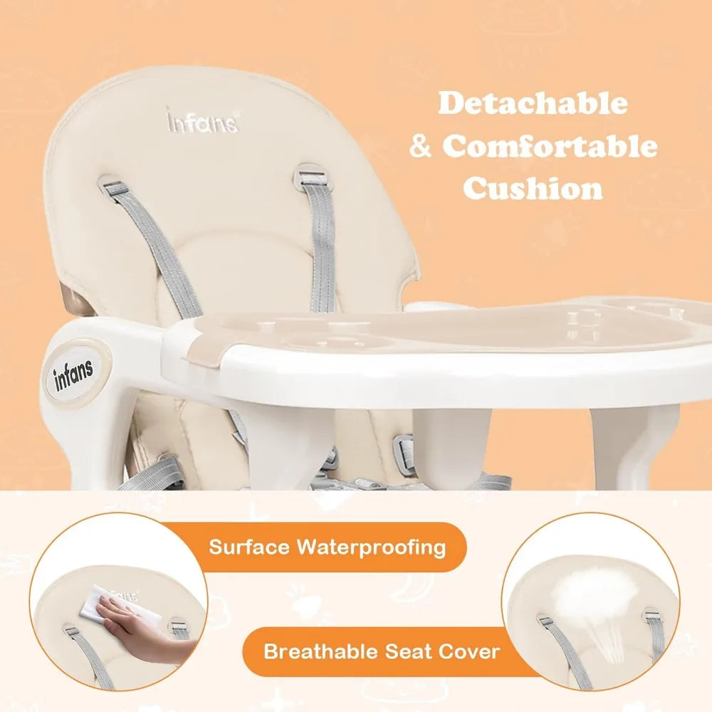 5 In 1 Baby High Chair Convertible Toddler Table Chair Set Rocking Chair Multi Function Seat with Lockable Universal Wheels
