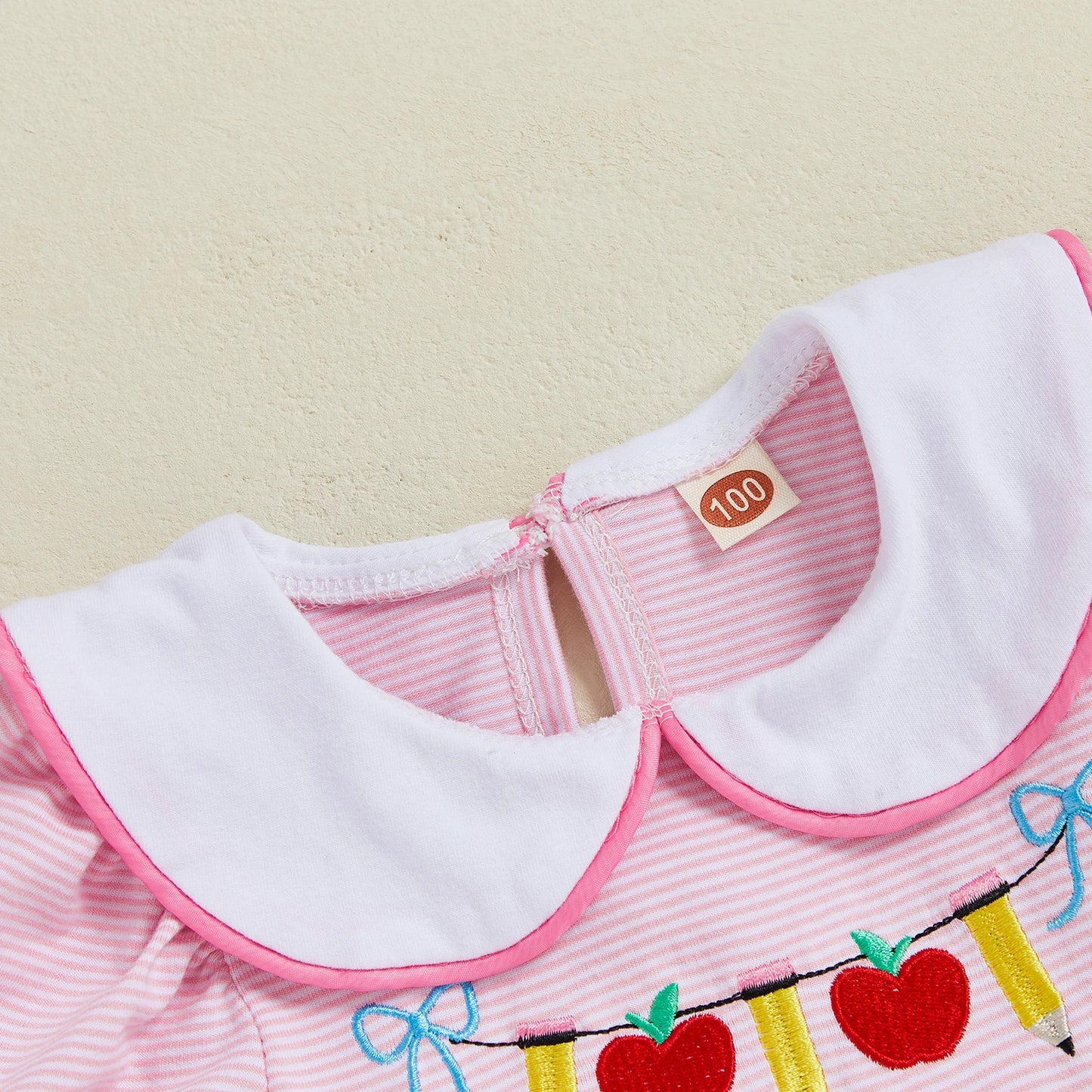Girls Back To School Dress Striped Embroidered Collar