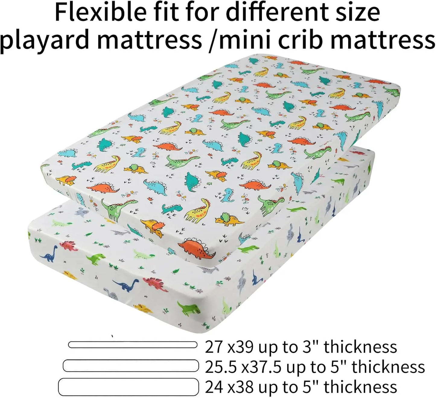 Pa N Play Sheets for Baby Boy Stretchy Jersey Knitted Portable Mini Crib Sheets Playard Mattress Cover Dinosaur