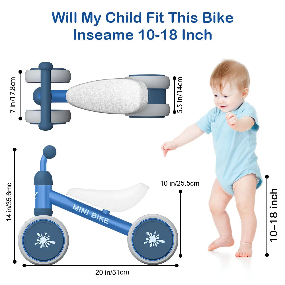 Baby Balance Bike Ride On Toy for 1 Year Old Boys and Girls Indoor Anti-Drop Walker for 10 to 24 Month Babies First Bike Birthday Gift