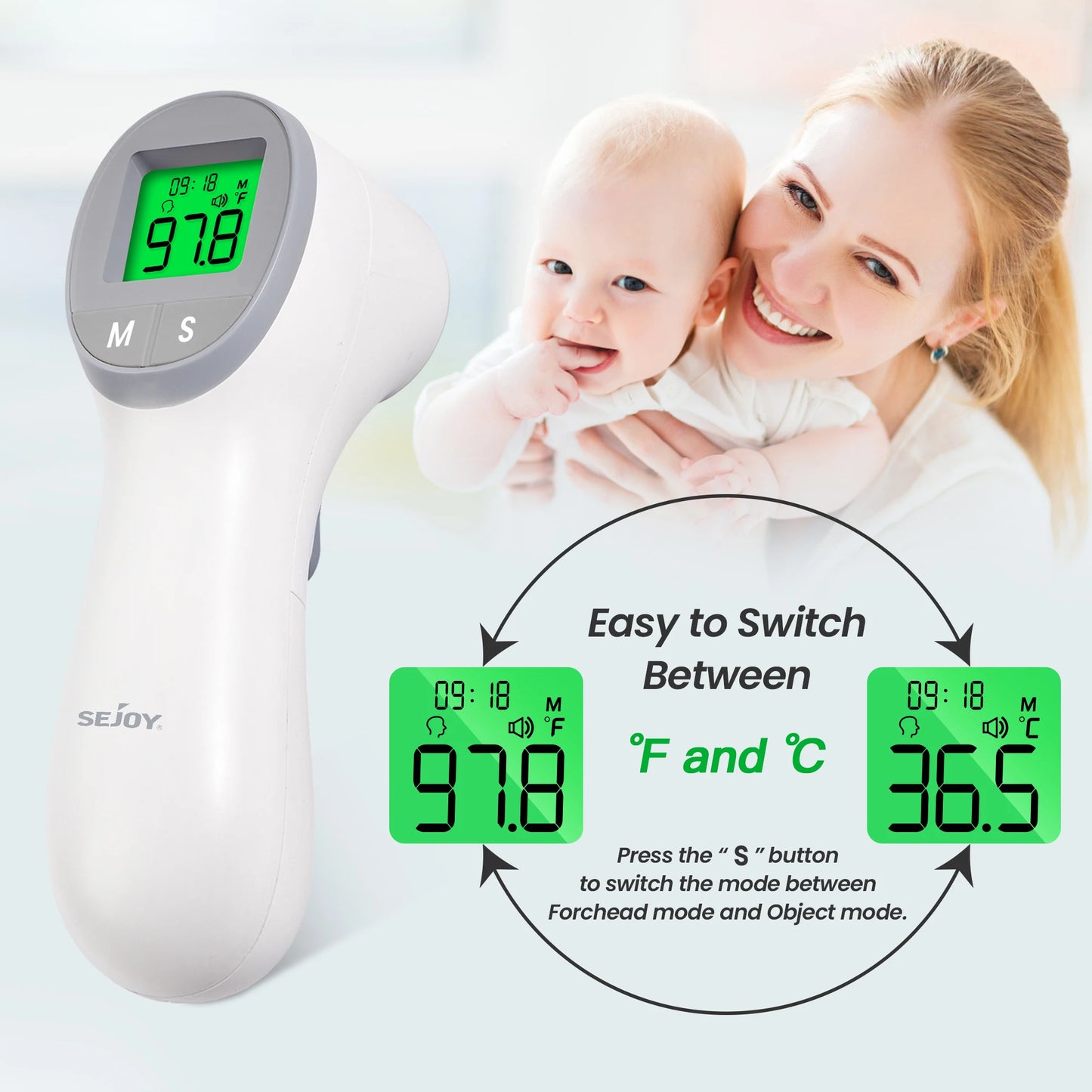 Sejoy Infrared Digital Thermometer Non Contact Forehead Ear