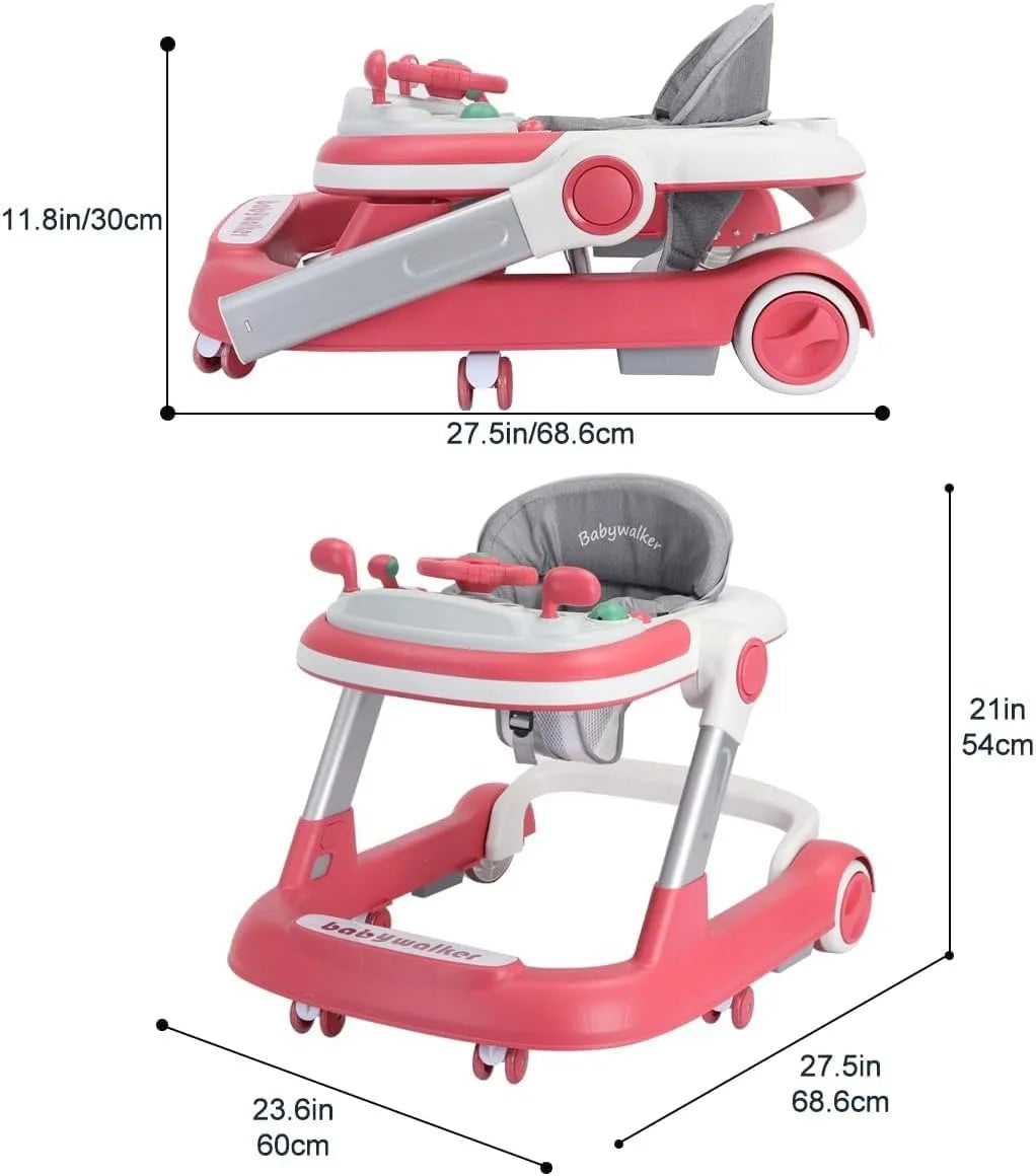 2 In 1 Baby Walker Toddler Push Walker With Removable Feeding Tray And Music Tray Foldable Walker