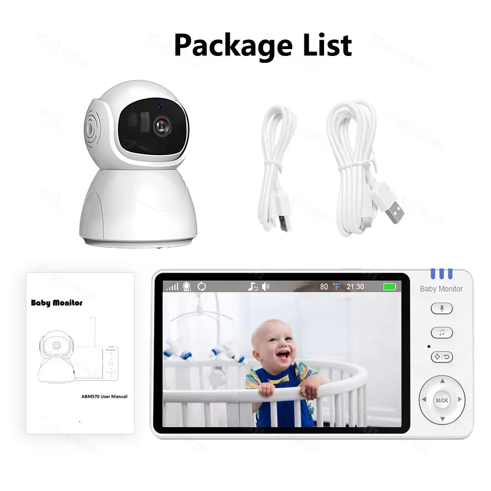 5 Inch Electronic Baby Monitor With Pan Tilt Zoom Camera Battery IPS Screen Wireless Babysitter Video Audio Lullaby Baby Nanny