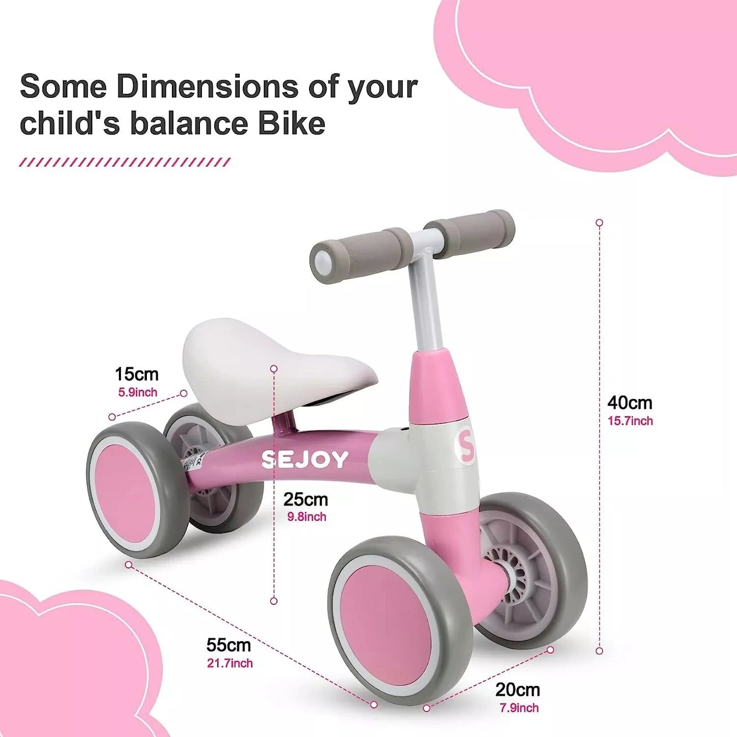 Sejoy Baby Walker Toddler Bicycle Toys Ride On Balance Bike 4 Wheels Birthday Gifts For Girls Boys Ages 1 To 3 Years