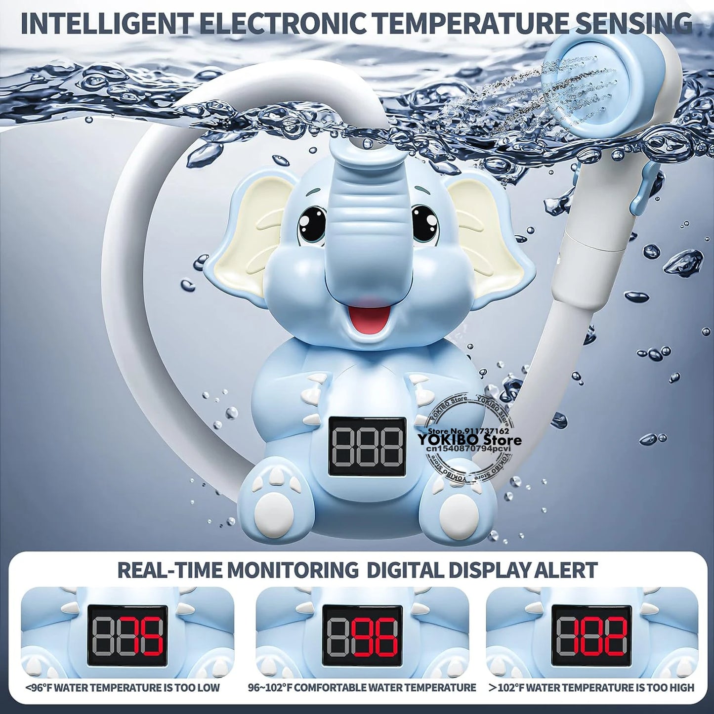 Electric Elephant Bath Toy with Shower Thermometer Toddlers