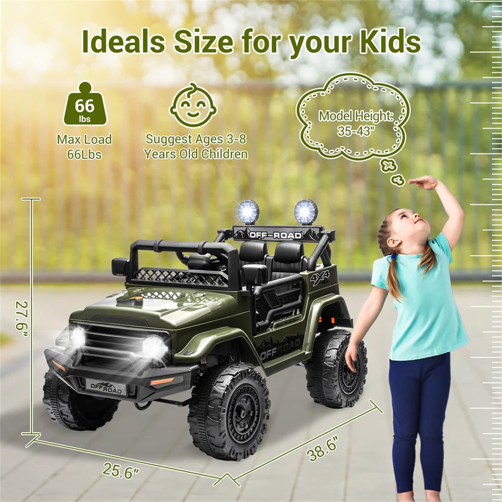 12V Kids Ride On Car for Ages 3 to 8 with 2 Seater Electric Vehicle Toy Truck and Remote Control Rechargeable Christmas Gift